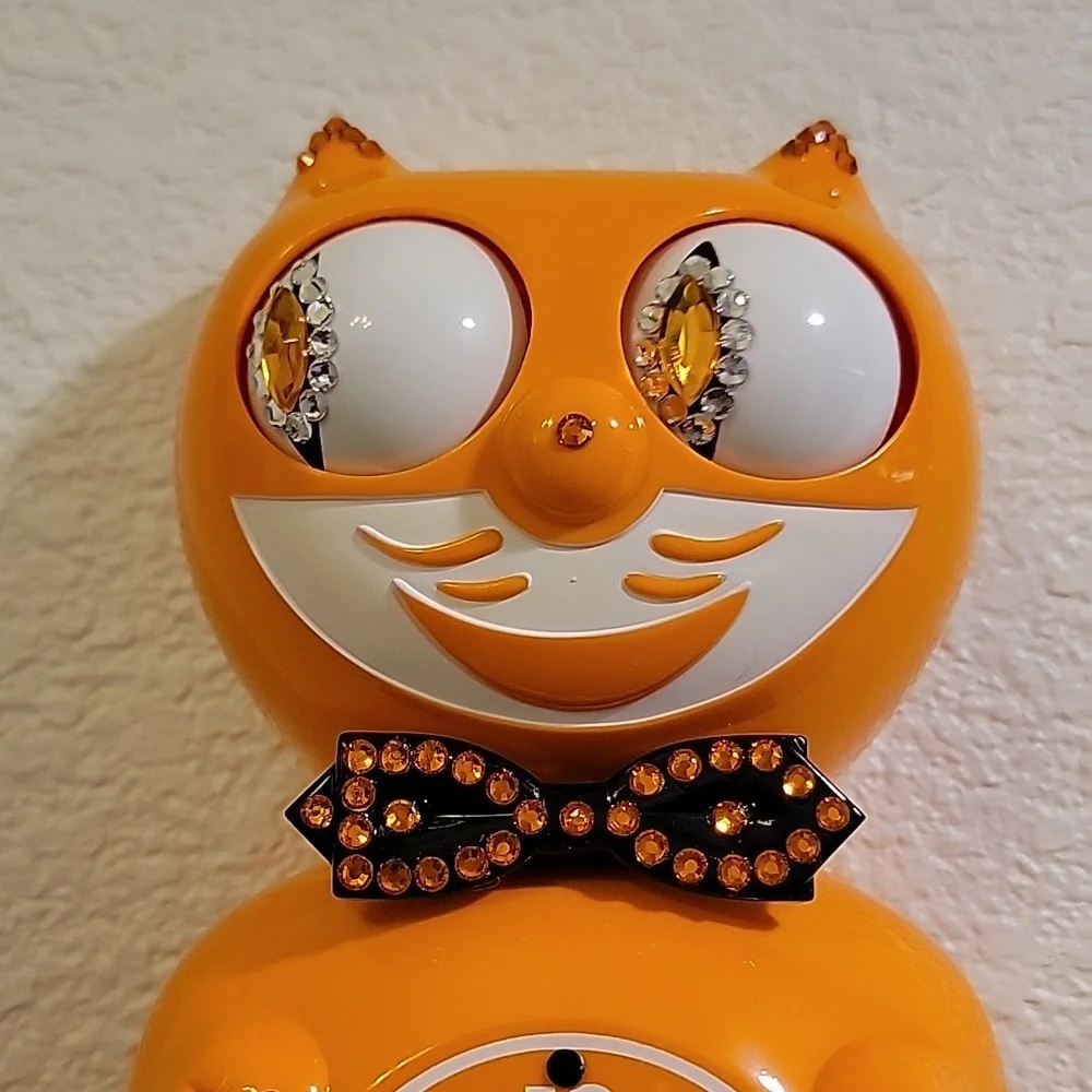Jeweled Festival Orange Delight Kit Kat Cat Klock Clock